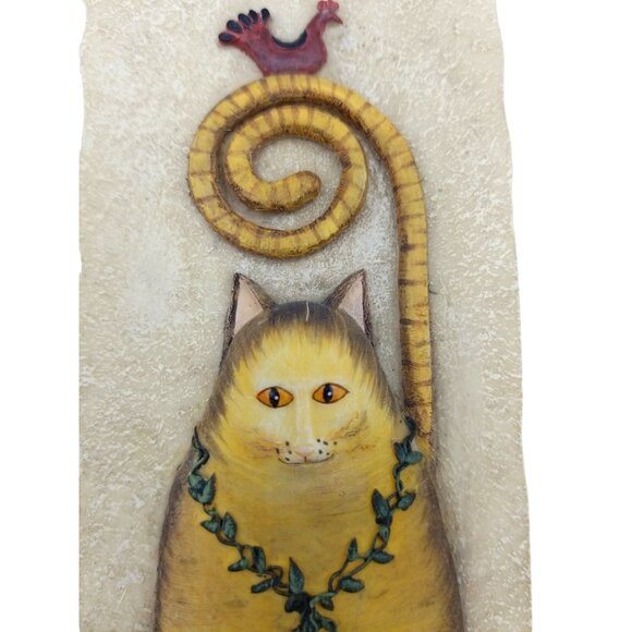 Vintage E. Smithson 3D Cat Wall Plaques - Whimsical Folk Art Decor Set of 2 - Picture 3 of 9